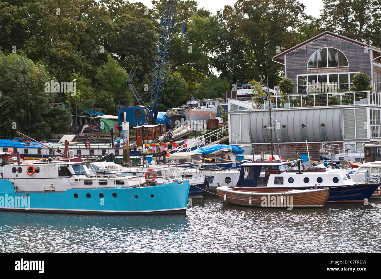 Cantiere a Eel Pie Island, Twickenham, Middlesex, England, Regno Unito Foto Stock