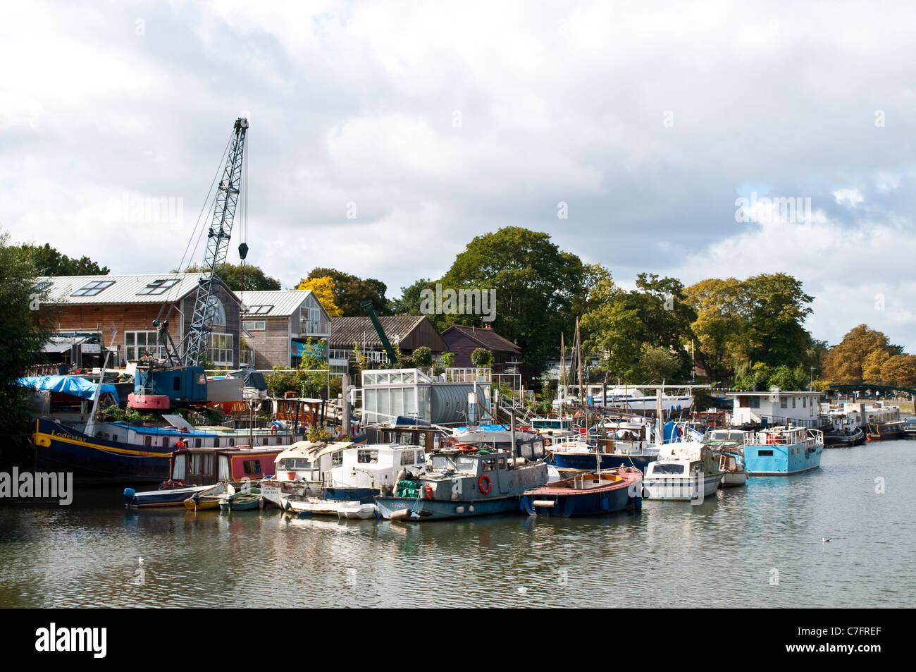 Cantiere a Eel Pie Island, Twickenham, Middlesex, England, Regno Unito Foto Stock