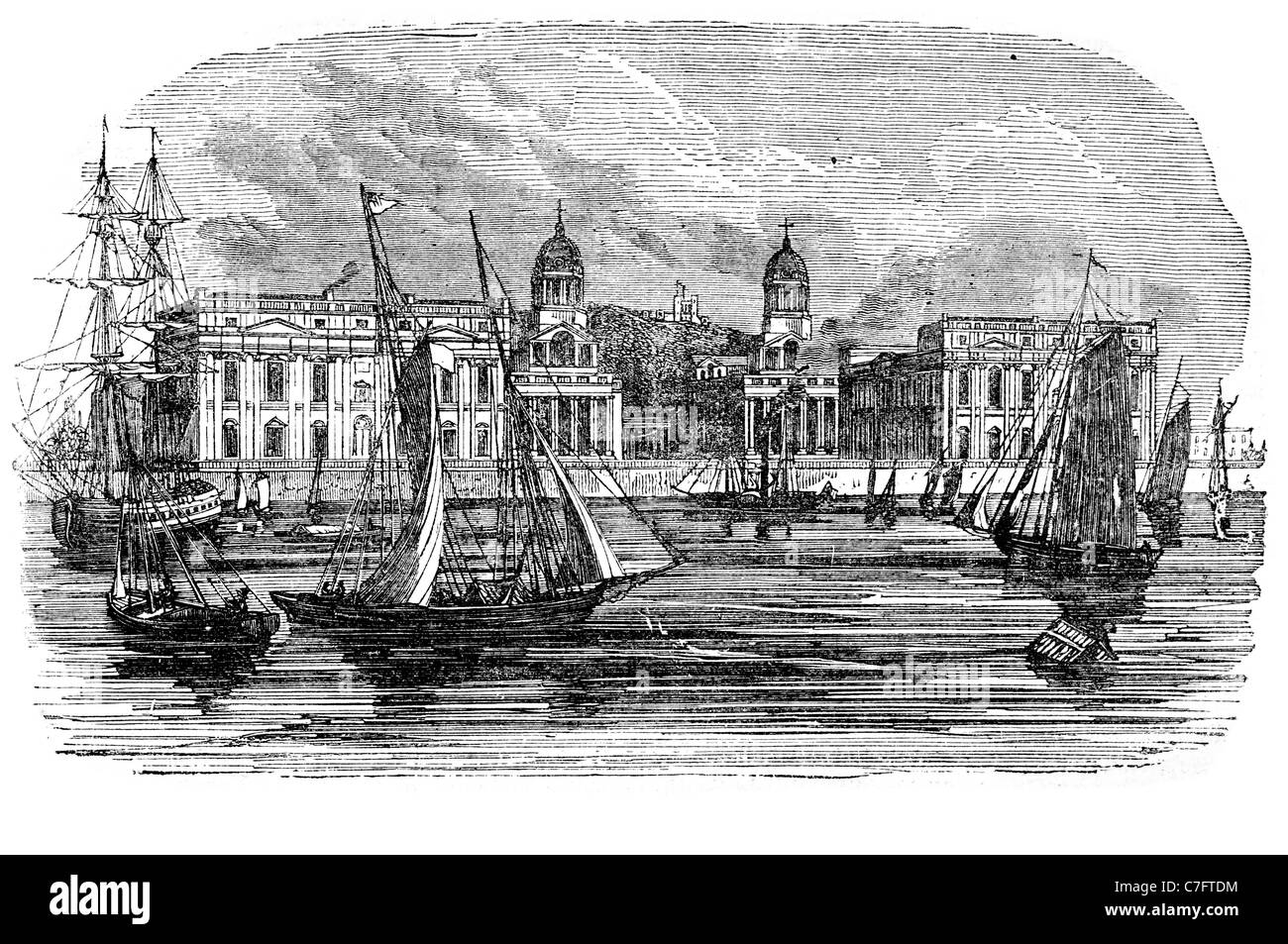 Ospedale di Greenwich 1694 Royal marinai feriti marinai barche residenziale architettura di vela riverside carità marinaio del mare Foto Stock