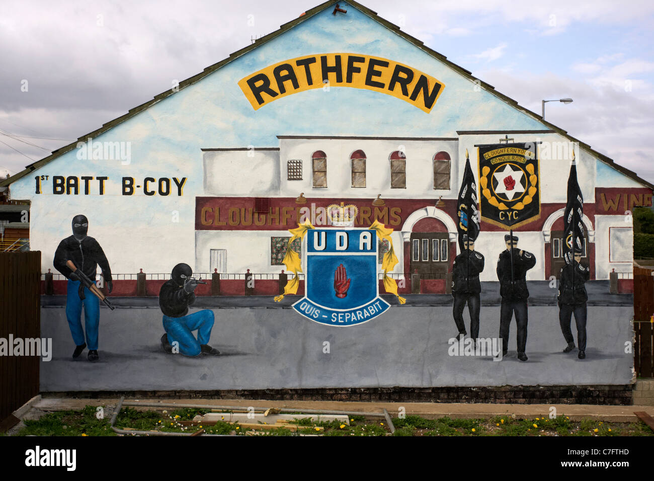 Rathfern uda Ulster Defence association parete lealisti pittura murale di newtownabbey Irlanda del Nord Foto Stock