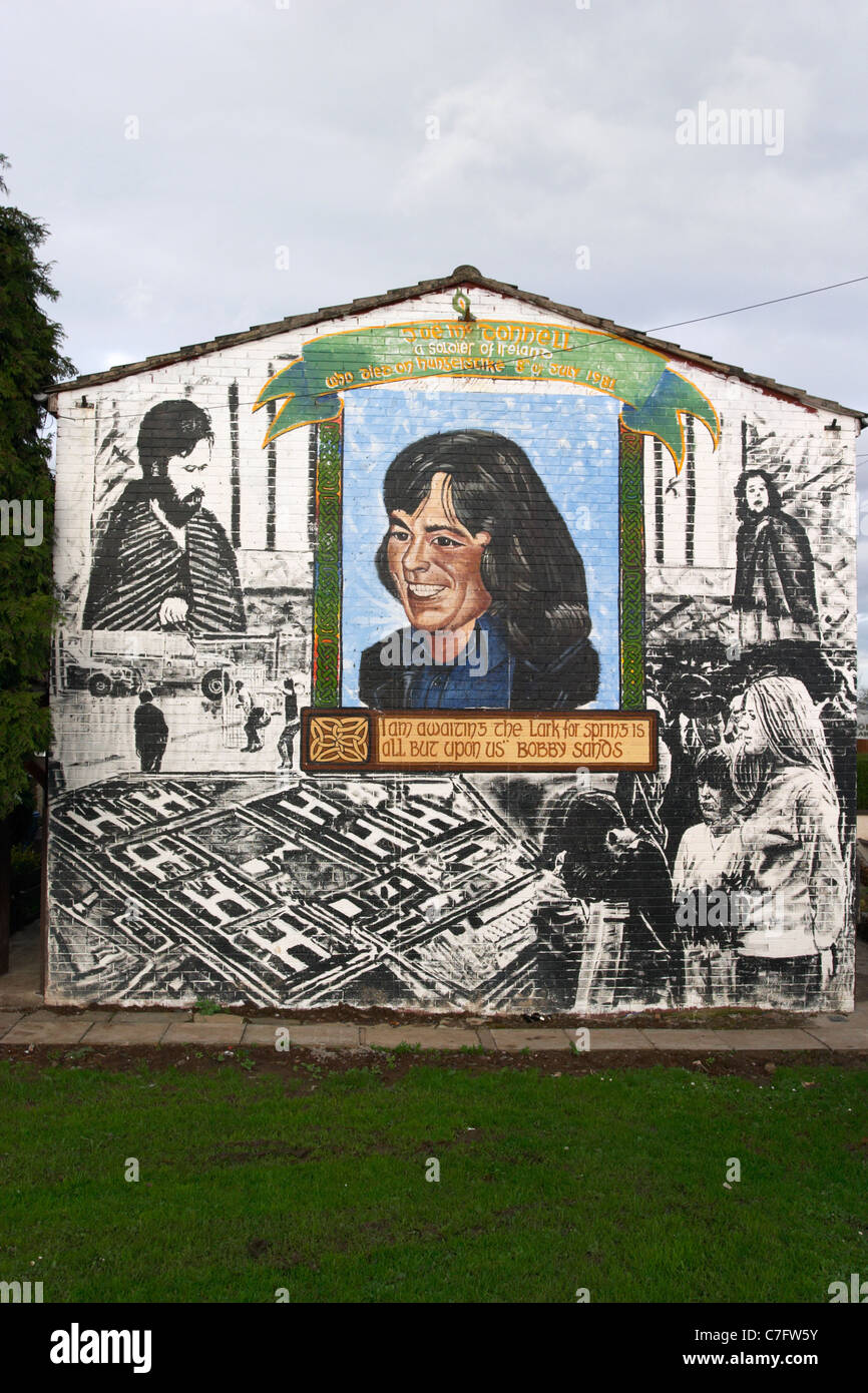 Joe mcdonnell fame repubblicano parete di riscontro pittura murale di west belfast Irlanda del Nord Foto Stock