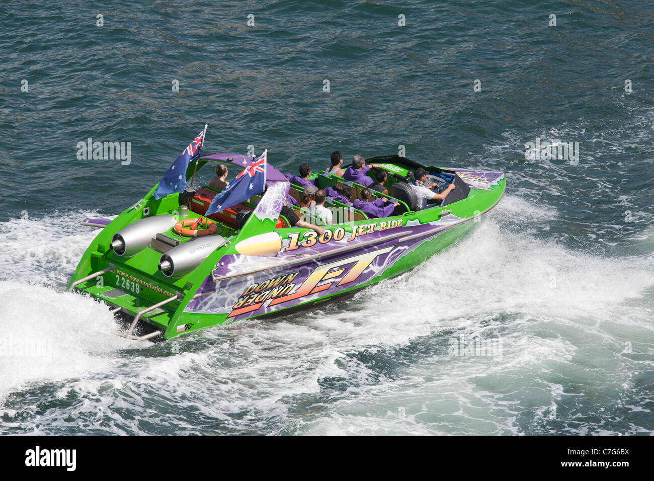 Giro in Jet Boat nel Sydney Harbour dettaglio, Australia Foto Stock
