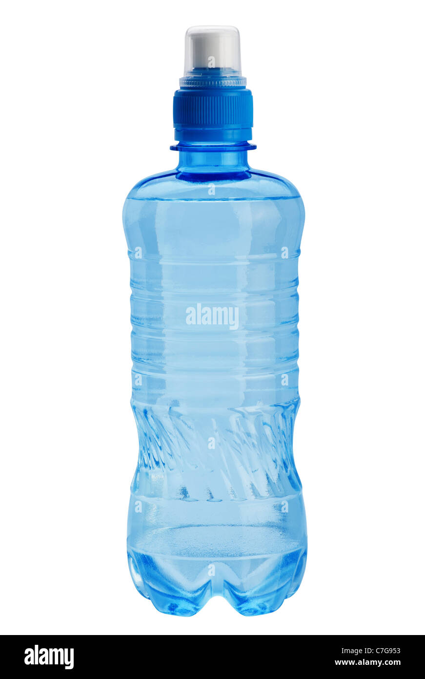 Plastica bottiglia trasparente closeup isolato su bianco Foto Stock