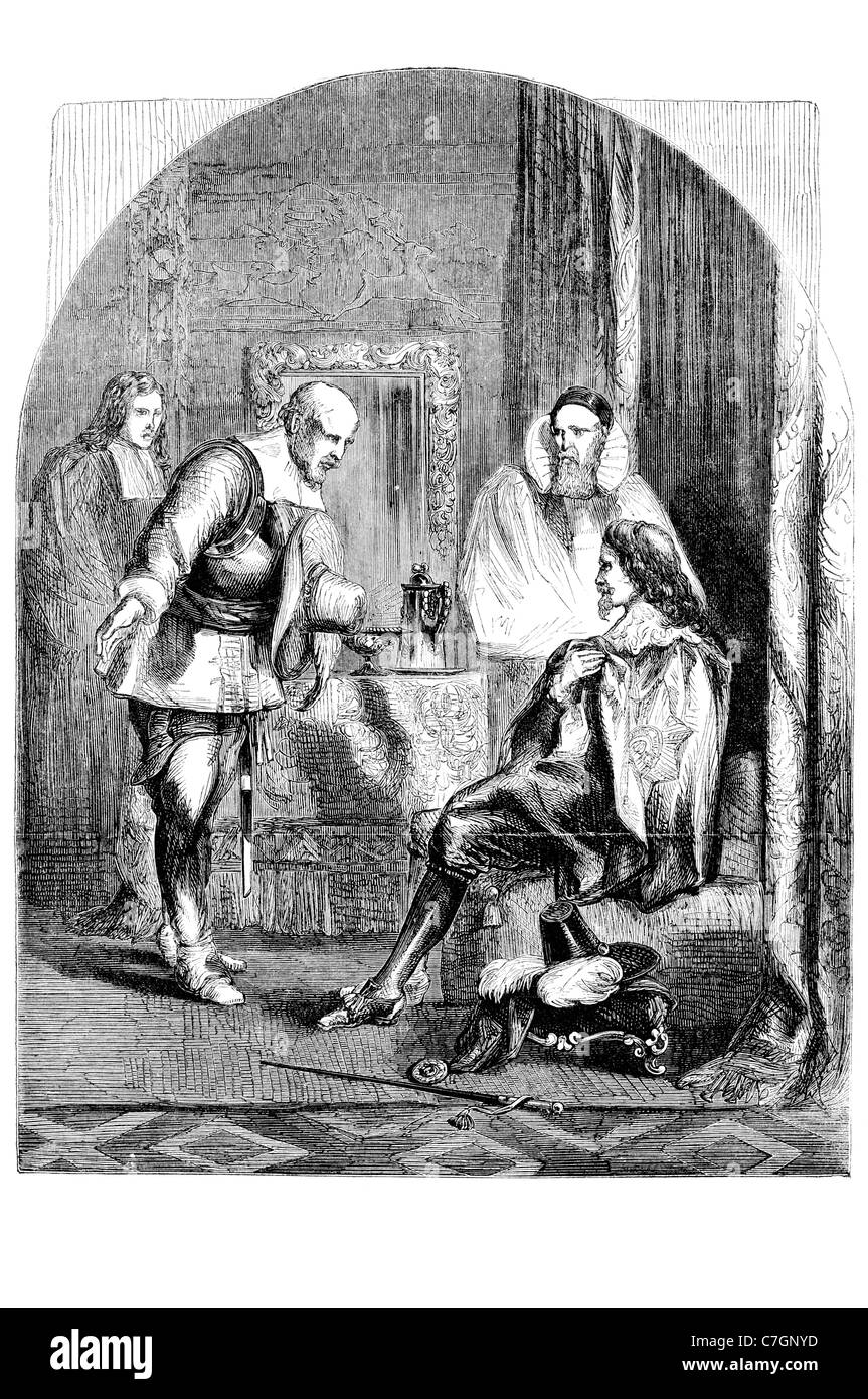 Charles I esecuzione morte garantisce decapitato 1649 Whitehall impalcatura carnefice omicidio uccidendo la malizia omicidio colposo vittima della criminalità Foto Stock