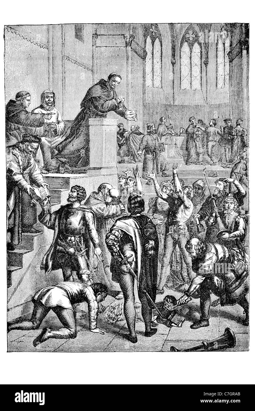 Martin Lutero denunciando il rituale romish sacerdote tedesco professore di teologia Riforma Protestante Dio scomunica papa Foto Stock