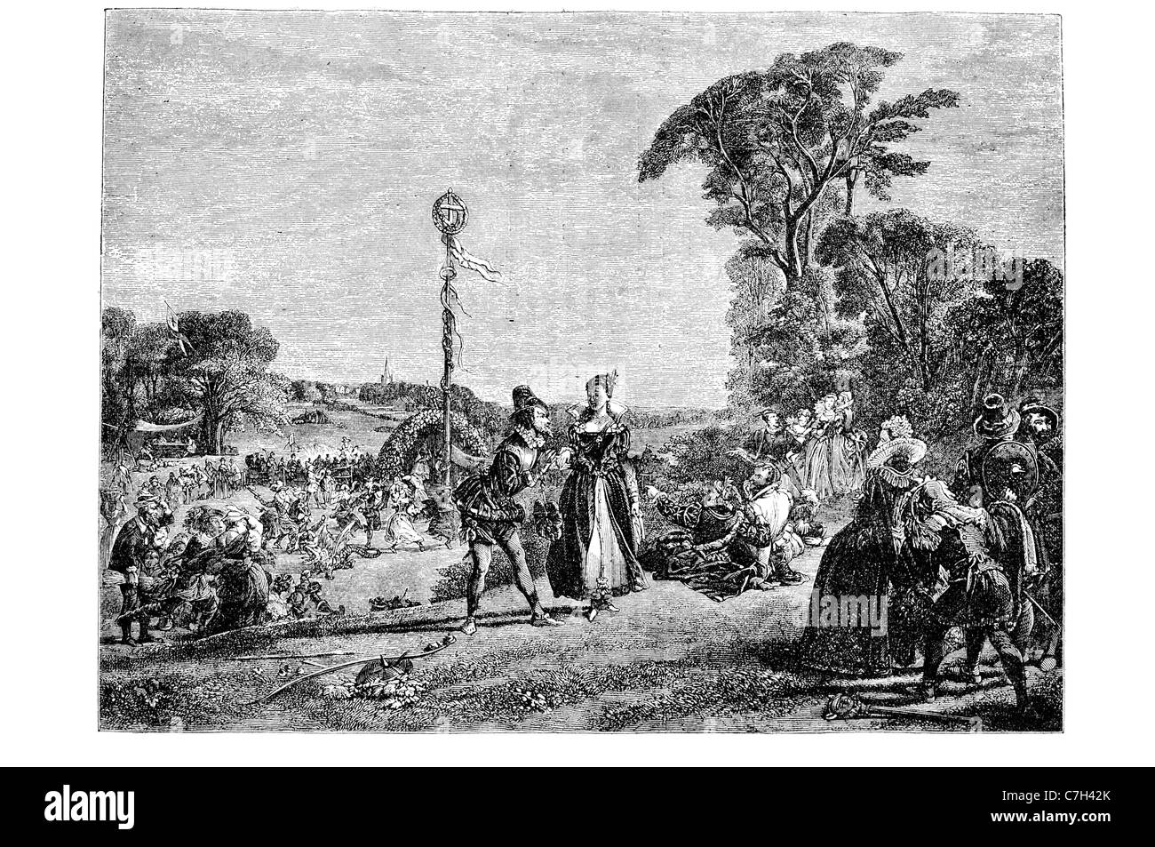 Vecchio Inglese gode di maypole festa partito divertimento celebrazione rave allegria beano allegria baldoria carouse convivialità Foto Stock