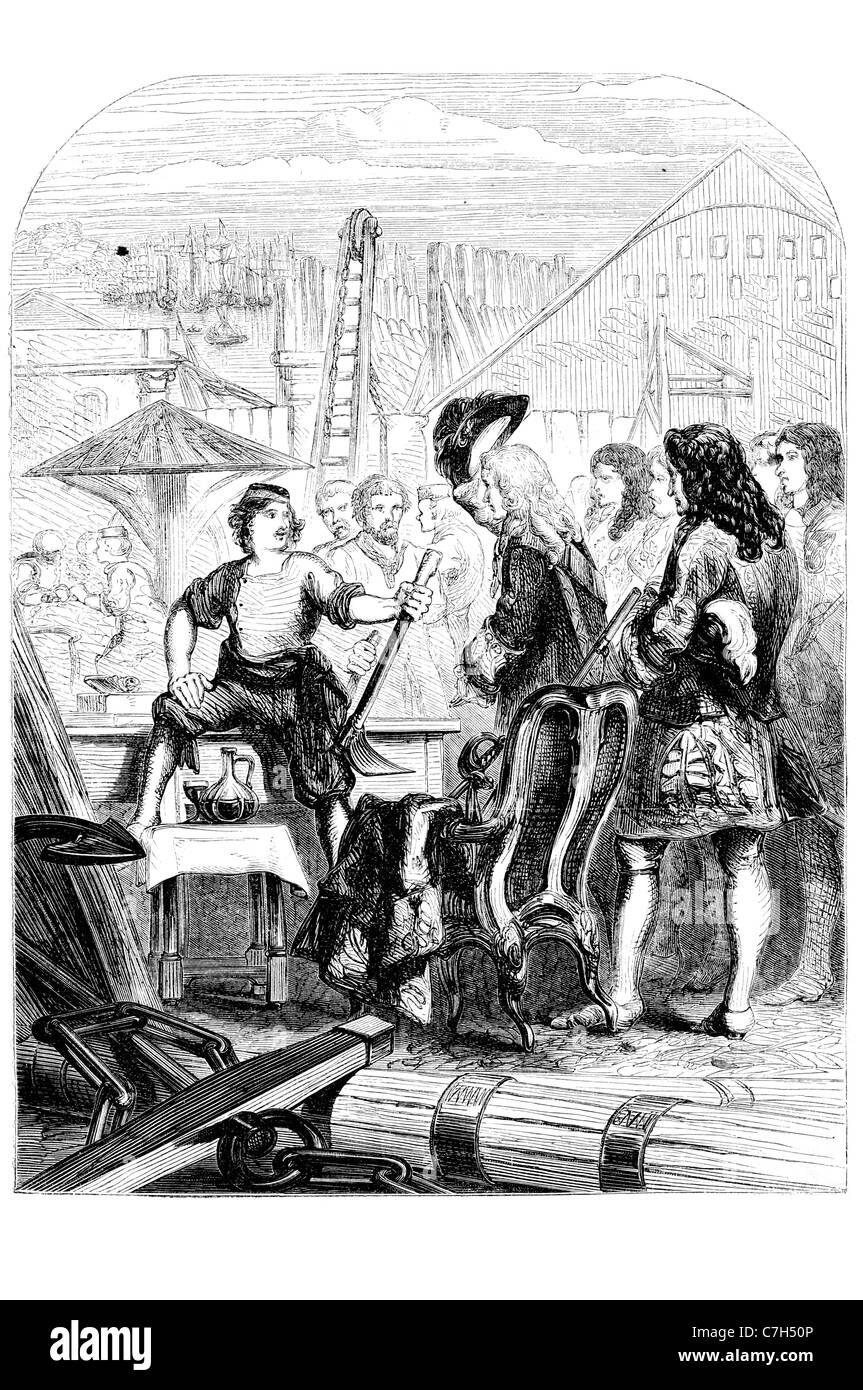 Pietro I il Grande ricezione di visitatori presso un cantiere navale Pyotr Alexeyevich Romanov Impero Russo Tsardom Russia Foto Stock