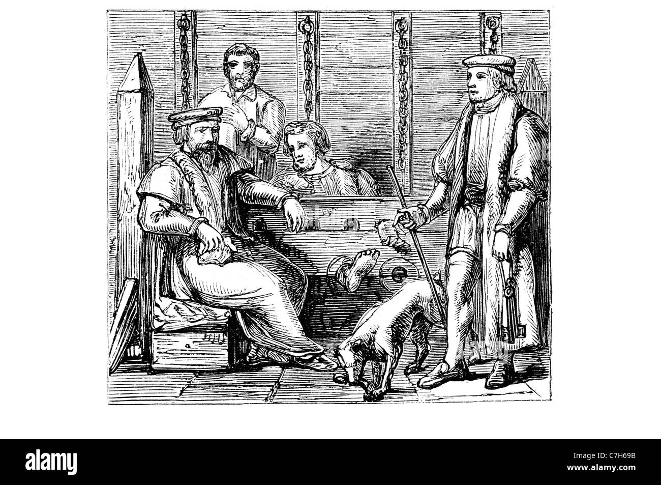 Le scorte fisiche medievale punizione pubblica umiliazione vittima disprezzo del mercato reato penale criminalità corporali tribunale ridicolo Foto Stock