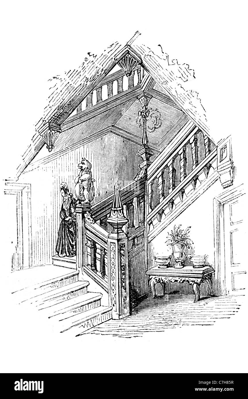 Casa inglese Charlton House edificio Giacobino di Londra in mattoni rossi medicazione di pietra grande sala cappella membro sala da pranzo Salone Foto Stock