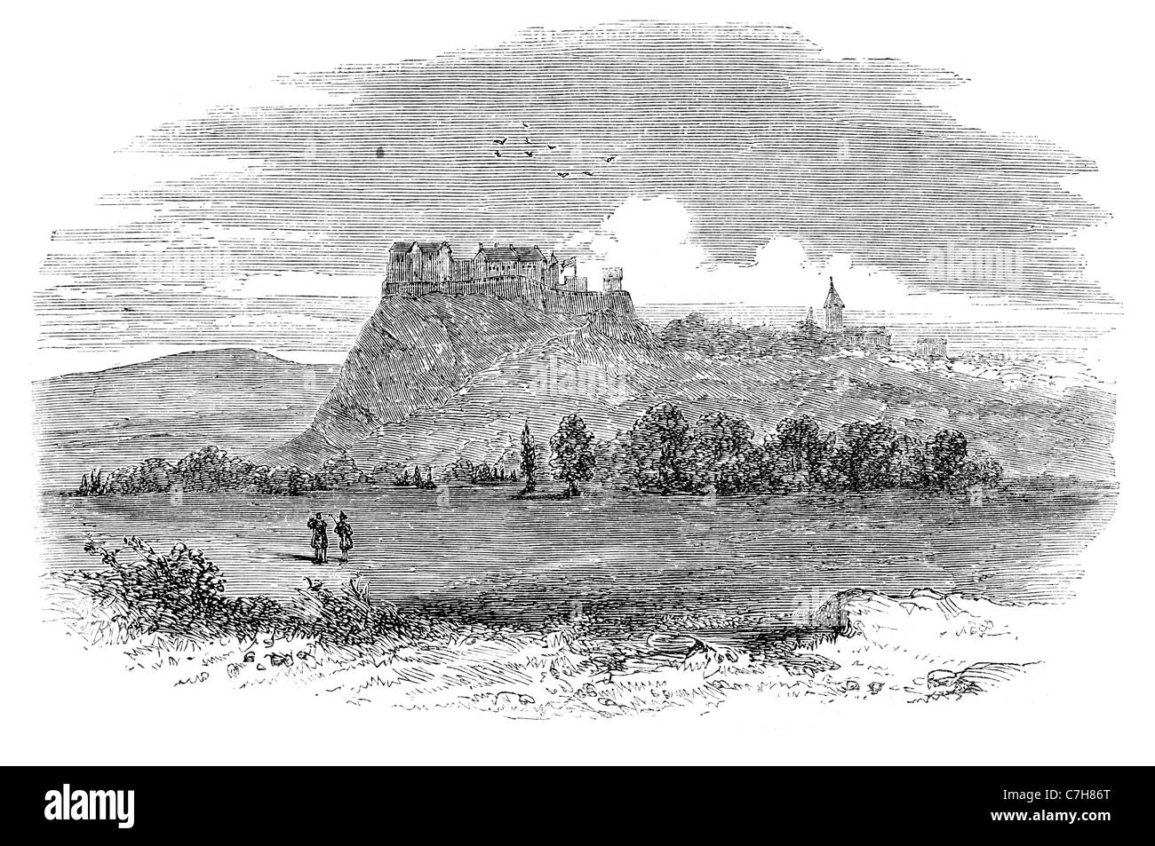 Il Castello di Stirling castelli architettura Scozia colle roccioso formazione geologica scogliere posizione difensiva strategica ubicazione fort Foto Stock
