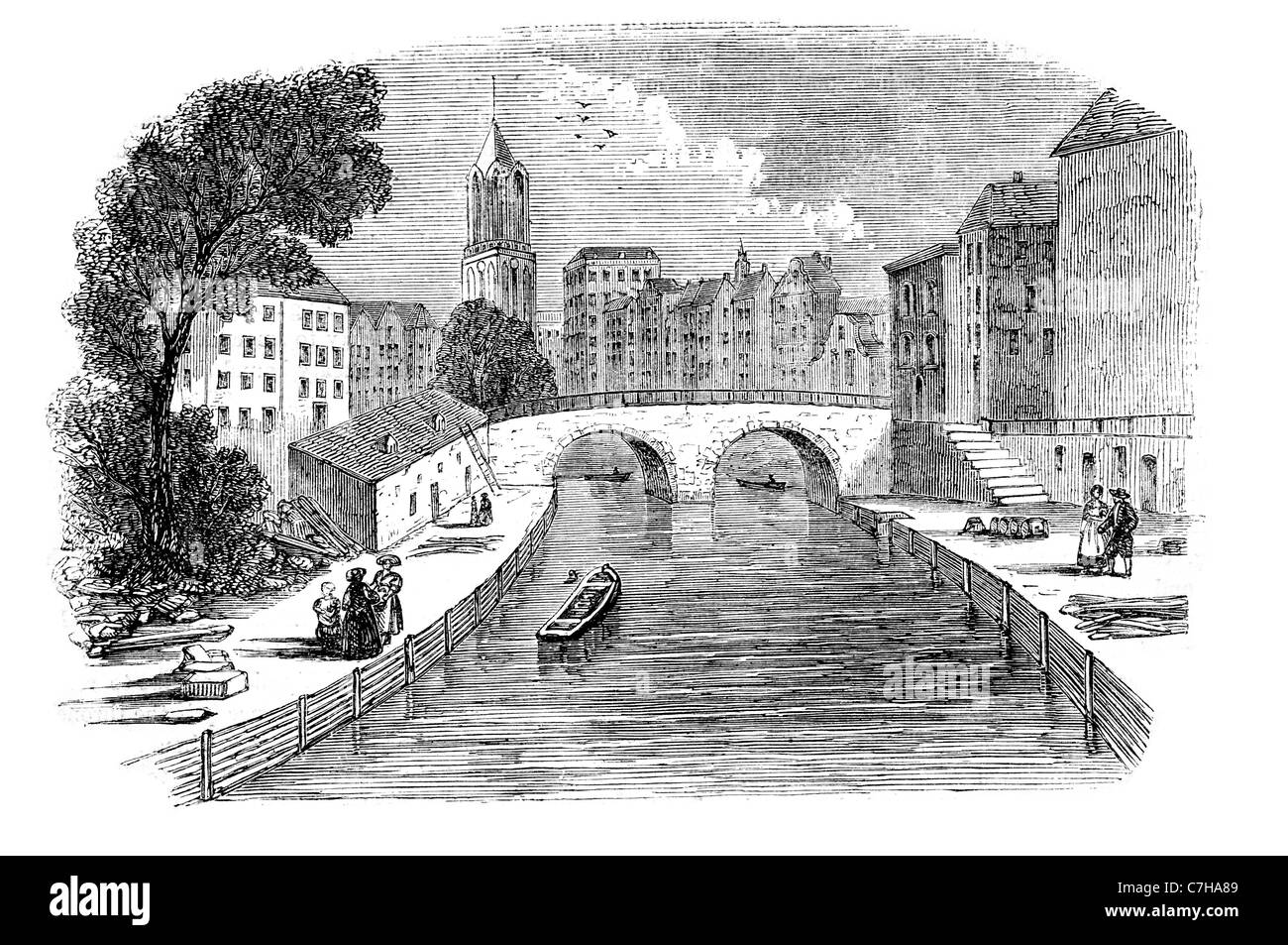 Architettura città in barca sporca Europa Holland Olanda fiume nave a vela città torre utrecht, acqua Foto Stock