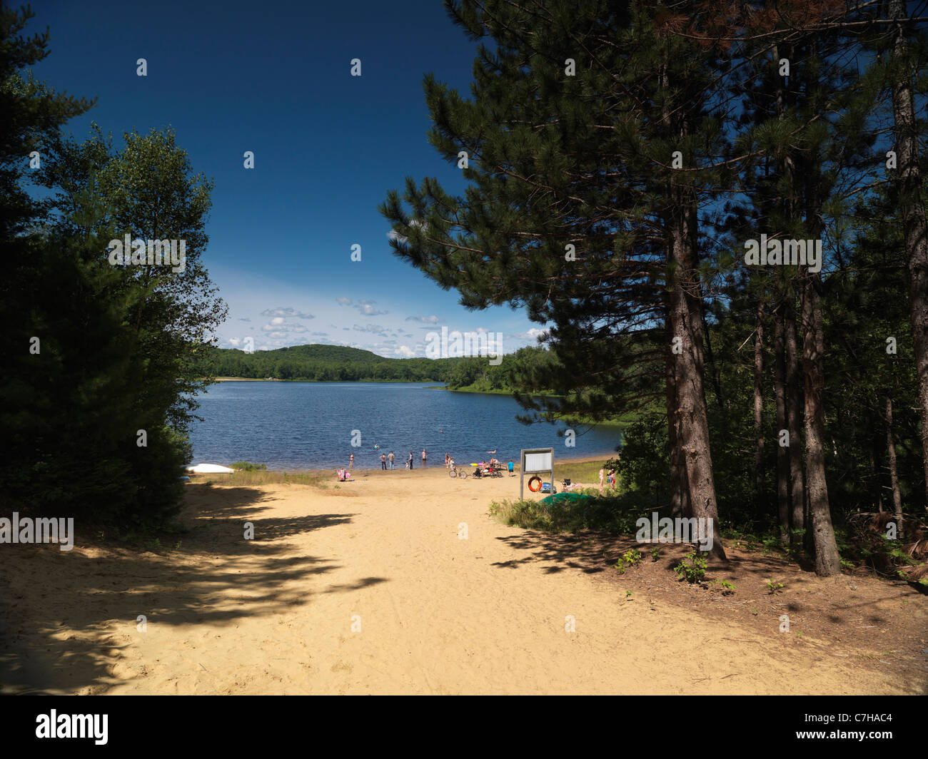 Arrowhead lago spiaggia paesaggio estivo di Arrowhead Parco Provinciale, Ontario, Canada. Foto Stock