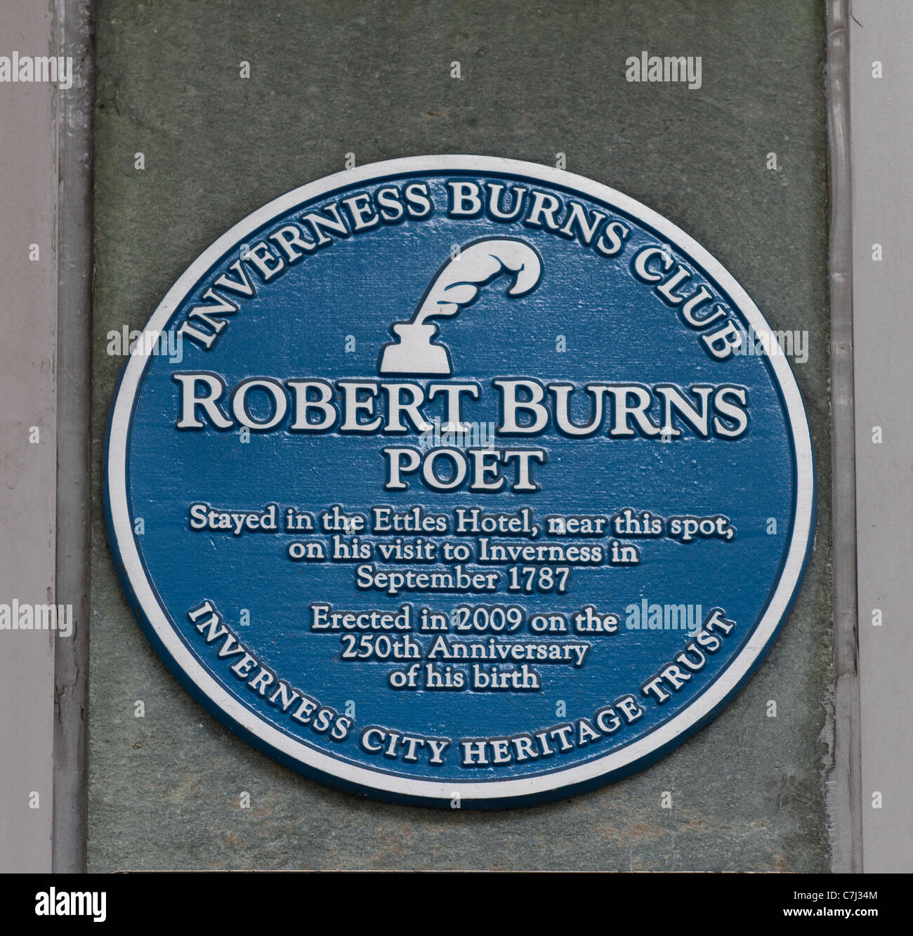 Targa blu re Robert Burns Inverness City Heritage Trust, Inverness, Scotland. Foto Stock