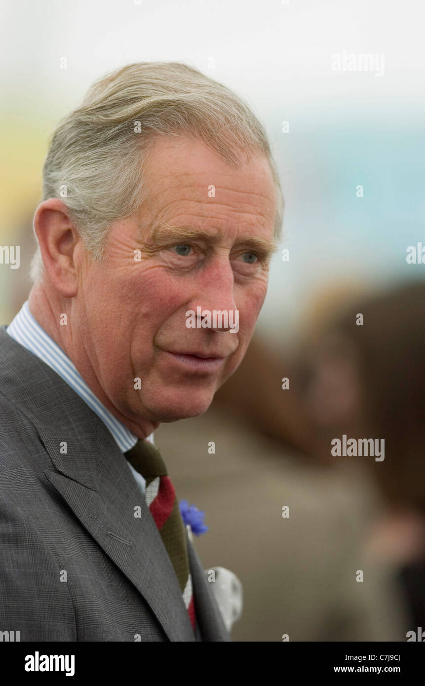 Il principe Charles visita a Ffos Las horse racing corso a nord della città di Llanelli in Gwendraeth Valley in Carmarthenshire. Foto Stock