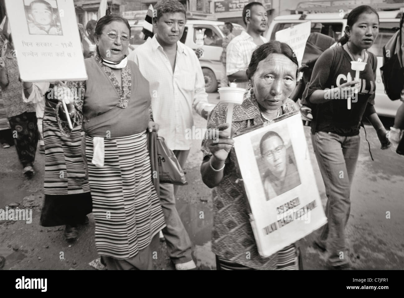 Dimostrazioni Pro-Tibet,Nepal, prima della cerimonia di apertura dei giochi olimpici a Pechino nel mese di agosto 2008, migliaia di profughi tibetani Foto Stock