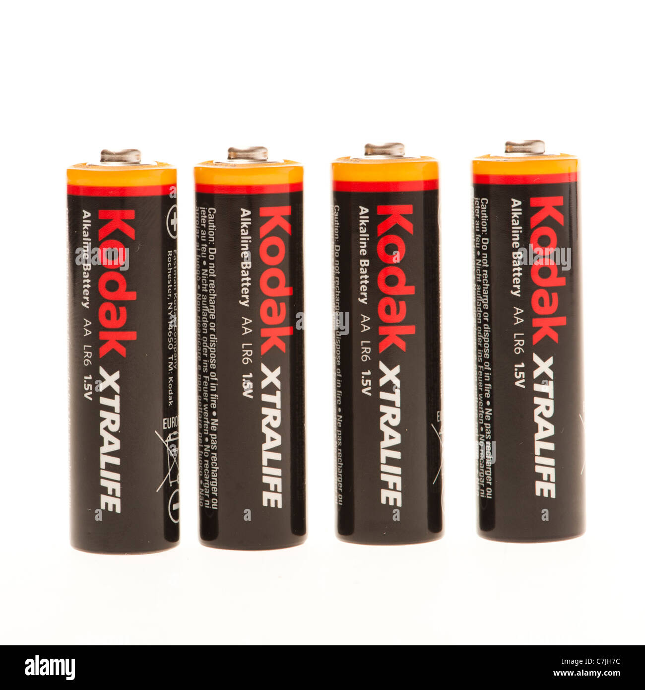Kodak quattro batterie AA su un bianco sfondo retroilluminato Foto Stock