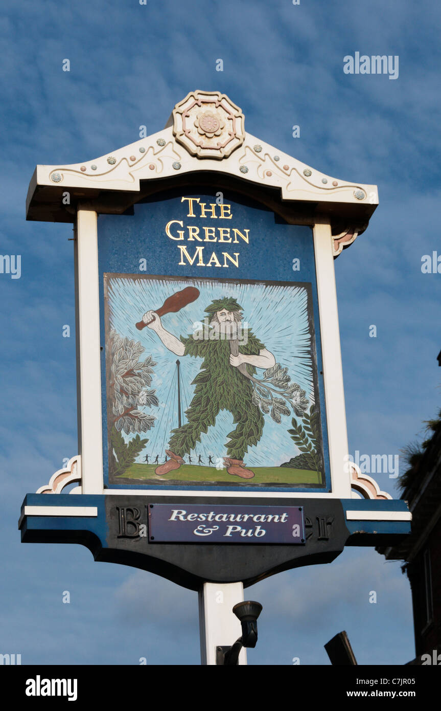 Un segno per il Green Man public house. Foto Stock