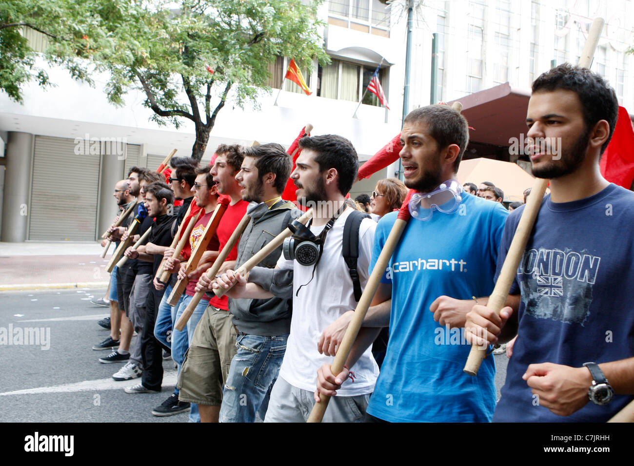 La protesta degli studenti nel centro di Atene, contro più severe misure di austerità ha annunciato questa settimana. Foto Stock