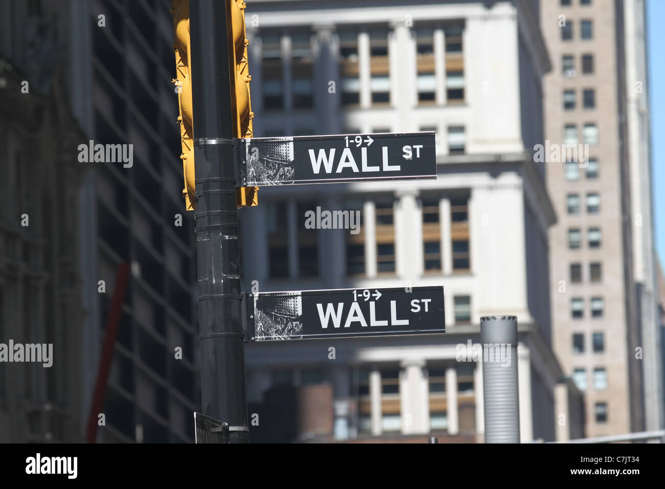 Wall Street segni in New York City, U.S.A. Foto Stock