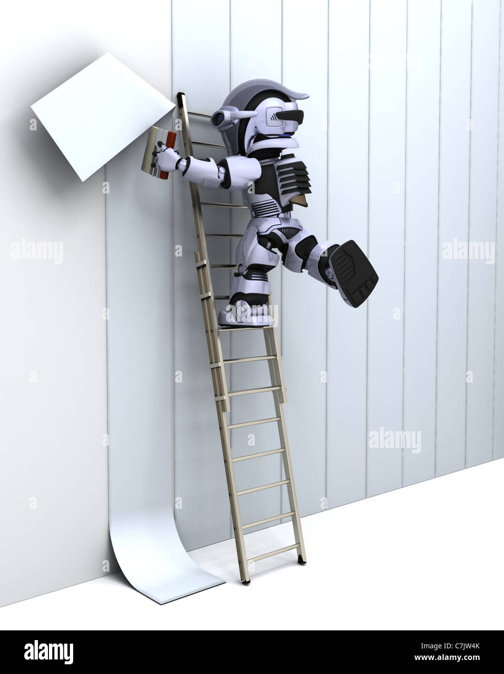3D render di robot decorare una parete Foto Stock