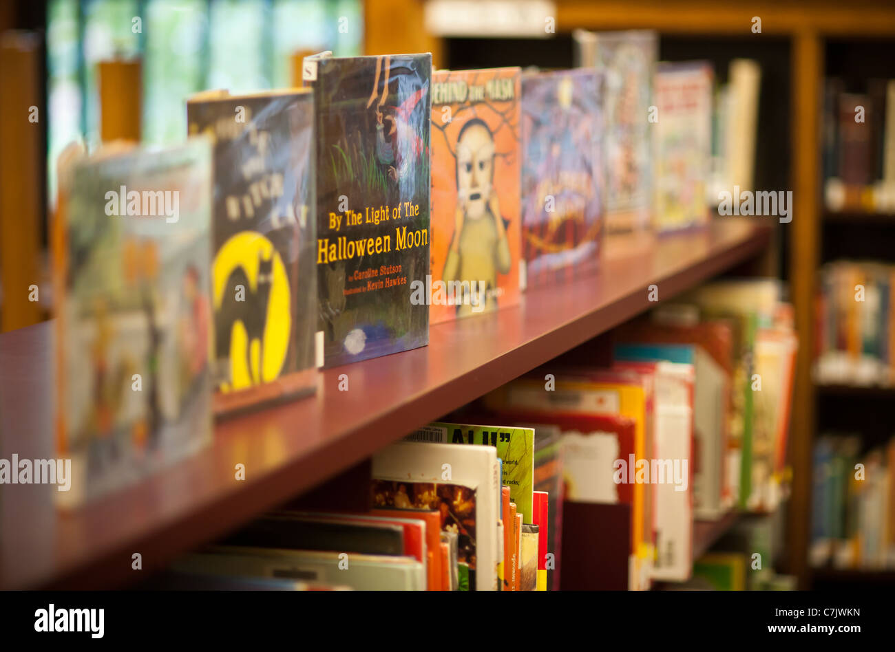 A tema Halloween libri per bambini in Seward Park Library in New York Foto Stock