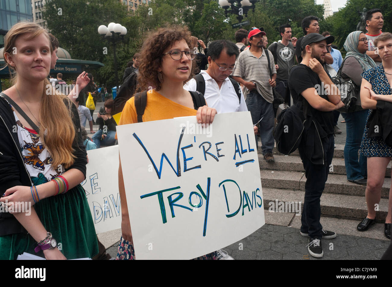 New York, NY - 22 settembre 2011 Anti Pena di Morte degli avvocati si radunano in Union Square per protestare contro la esecuzione di Troy Davis. Foto Stock