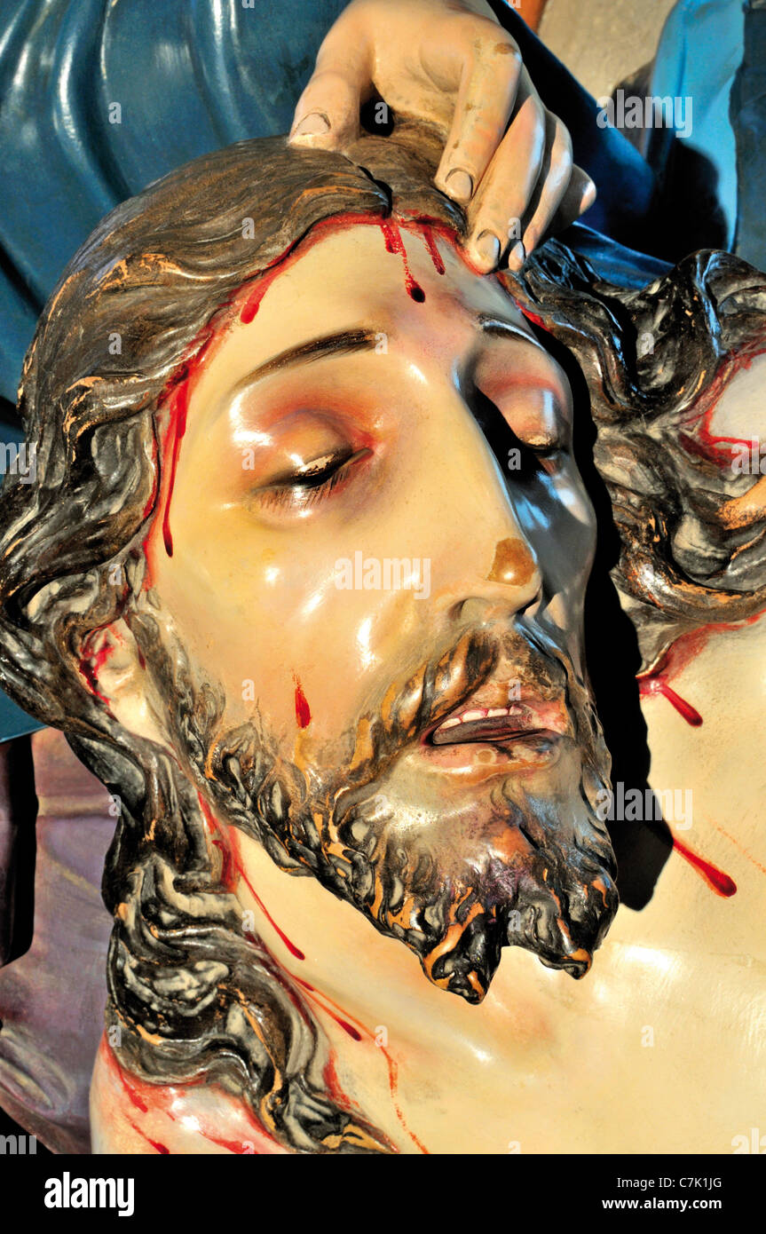 Spagna, San Giacomo Titolo: Dettaglio del crocifisso Gesù Cristo nella Cattedrale Museo di Santo Domingo de la Calzada Foto Stock