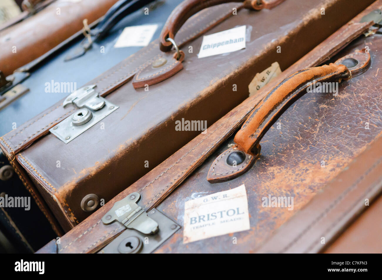 In vecchio stile cuoio casi bagagli Foto Stock