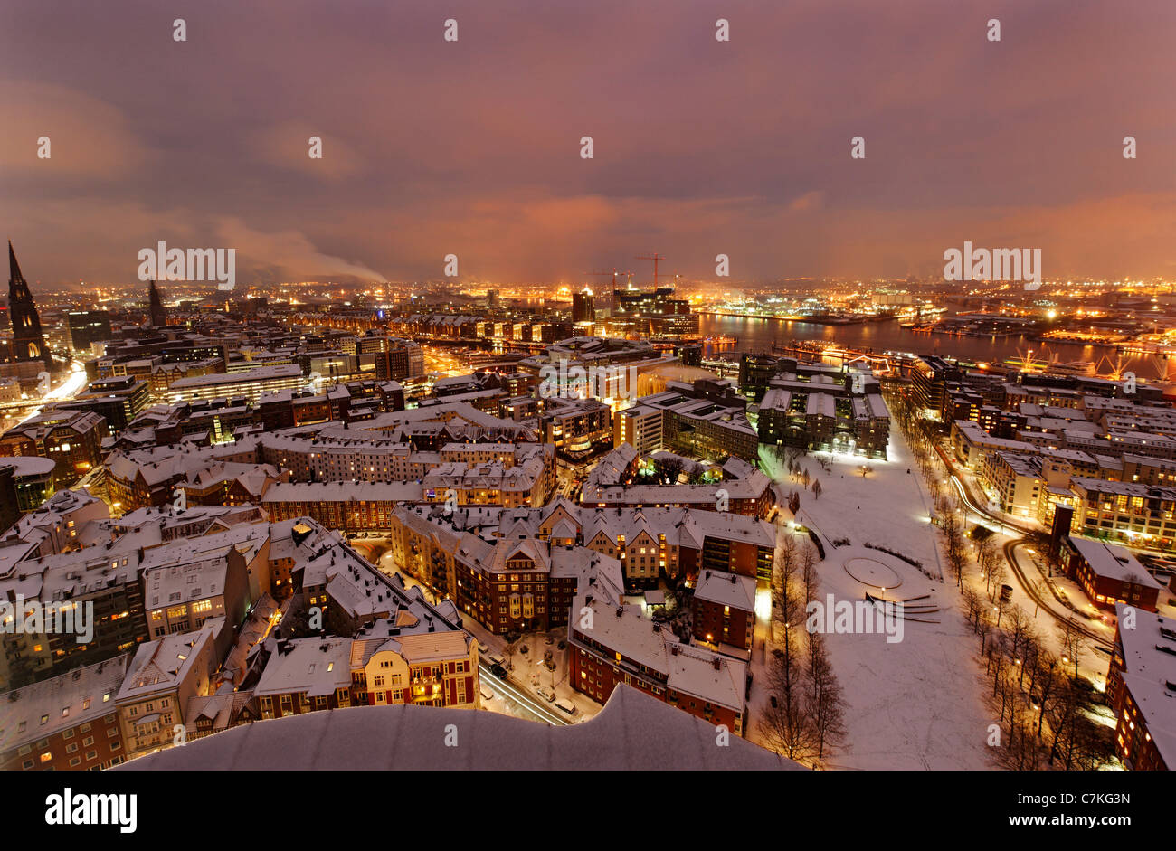 Centro citta', neve, città, panorama, Amburgo, Germania, Europa Foto Stock