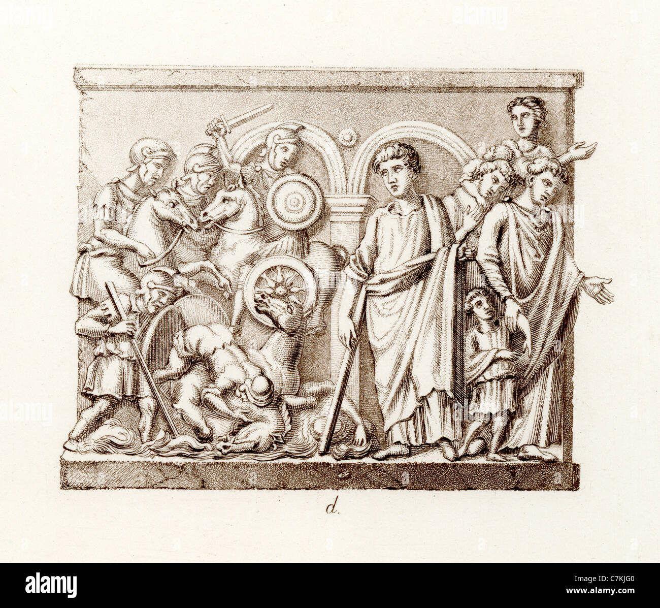 Illustrazione di un quarto secolo sarcofago mostra Mosè sulle rive del Mar Rosso che conduce gli ebrei per la sicurezza Foto Stock