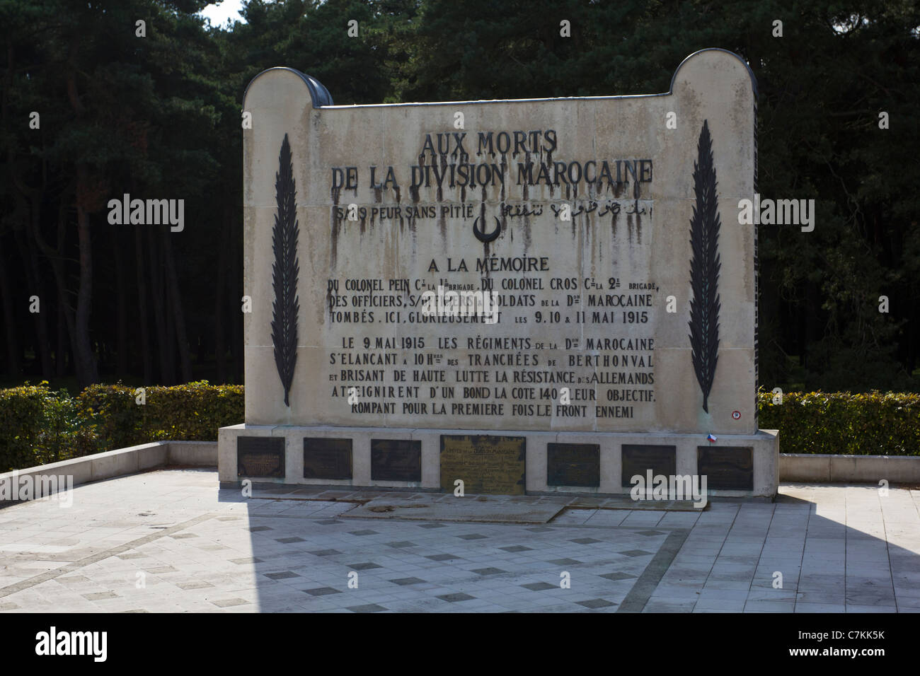 Memoriale alla divisione marocchino vicino Vimy Ridge WW1 memorial, Pas-de-Calais, Francia Foto Stock