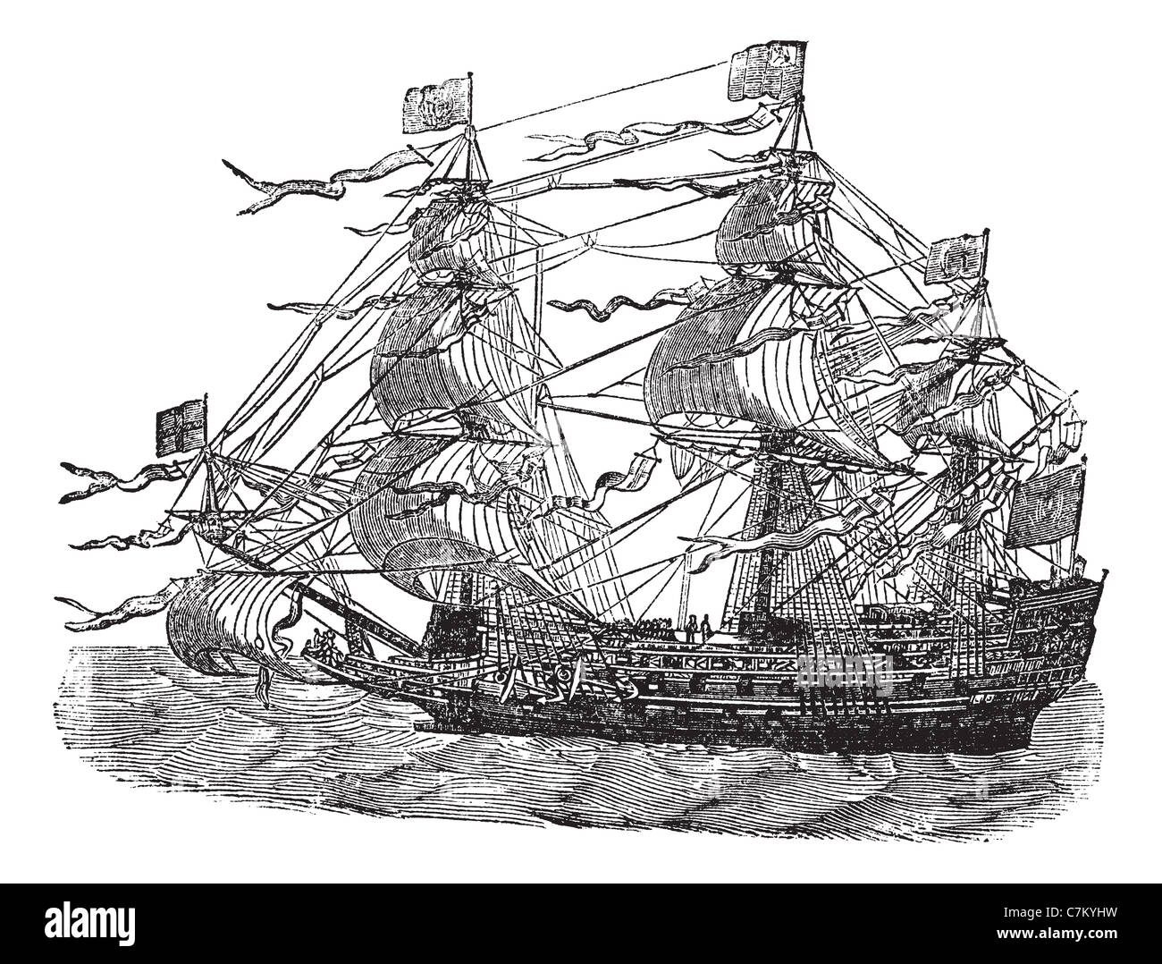 HMS sovrano dei mari, vintage illustrazioni incise. Trousset enciclopedia (1886 - 1891). Foto Stock