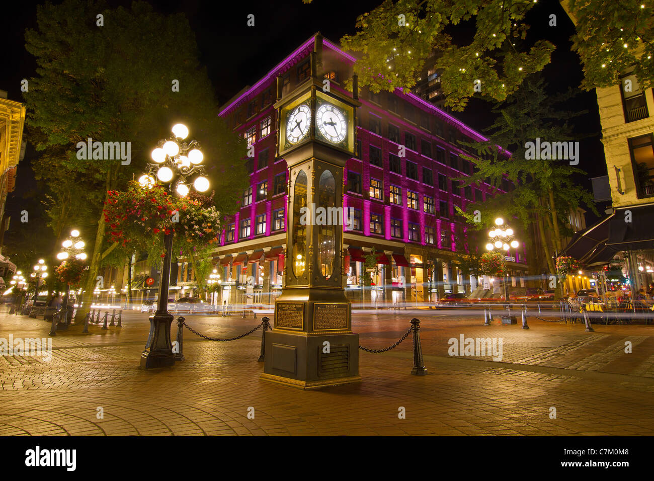 Storico orologio a vapore in Gastown Vancouver British Columbia Canada di notte Foto Stock