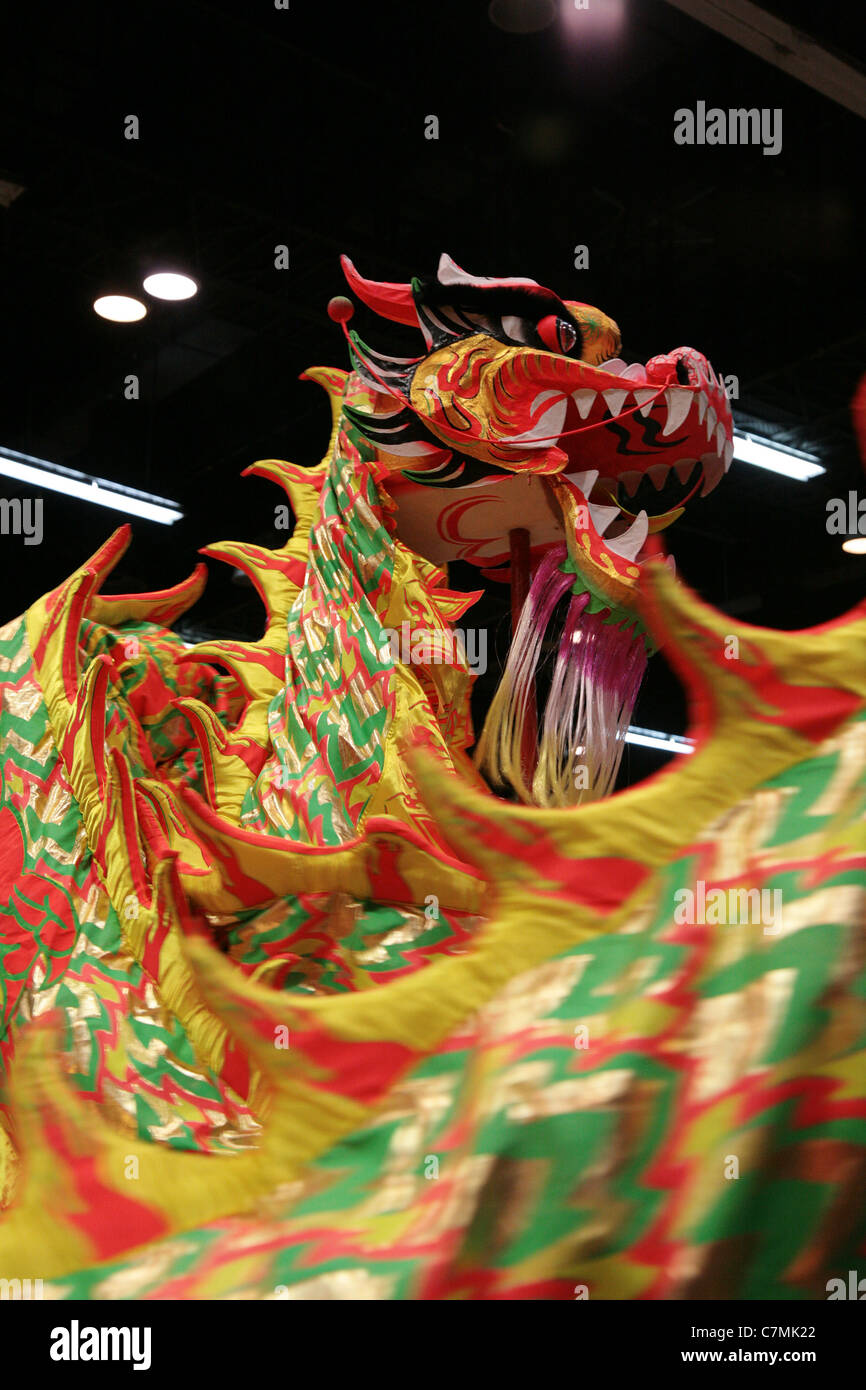 Ballerini cinesi con un drago su un nuovo anno di celebrazione Foto Stock