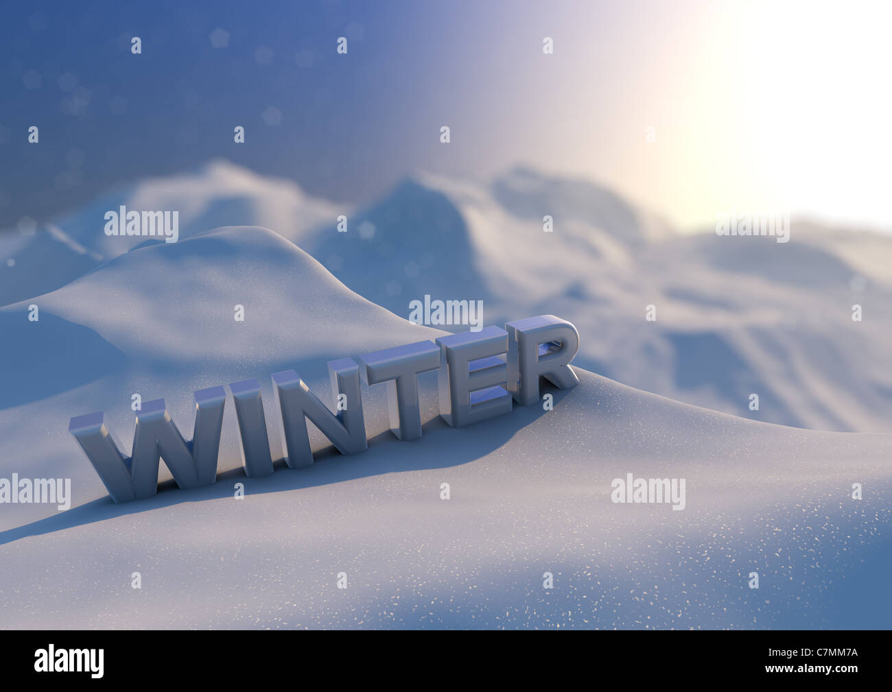 Eseguire il rendering di un paesaggio invernale con il testo Foto Stock