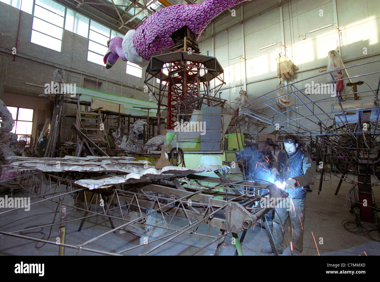La Cittadella del Carnevale,preparazione al carnevale di Viareggio, Italia Foto Stock