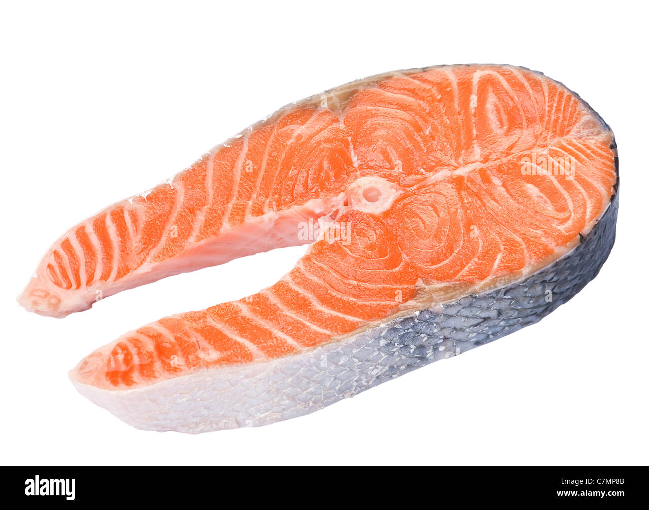 Pesce rosso slice closeup isolato su bianco Foto Stock