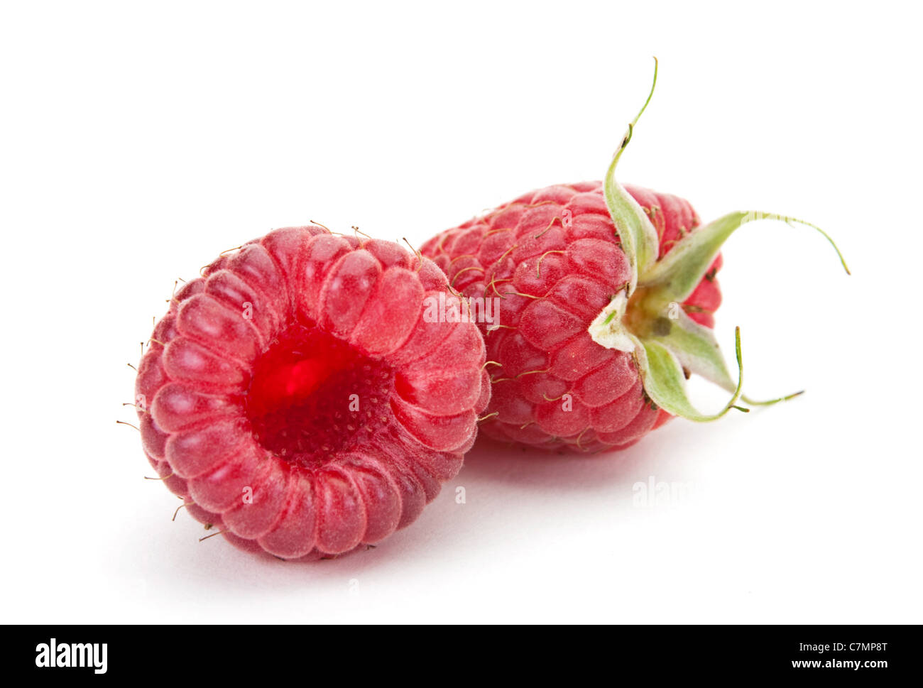 Dolce frutta Lampone closeup isolati su sfondo bianco Foto Stock