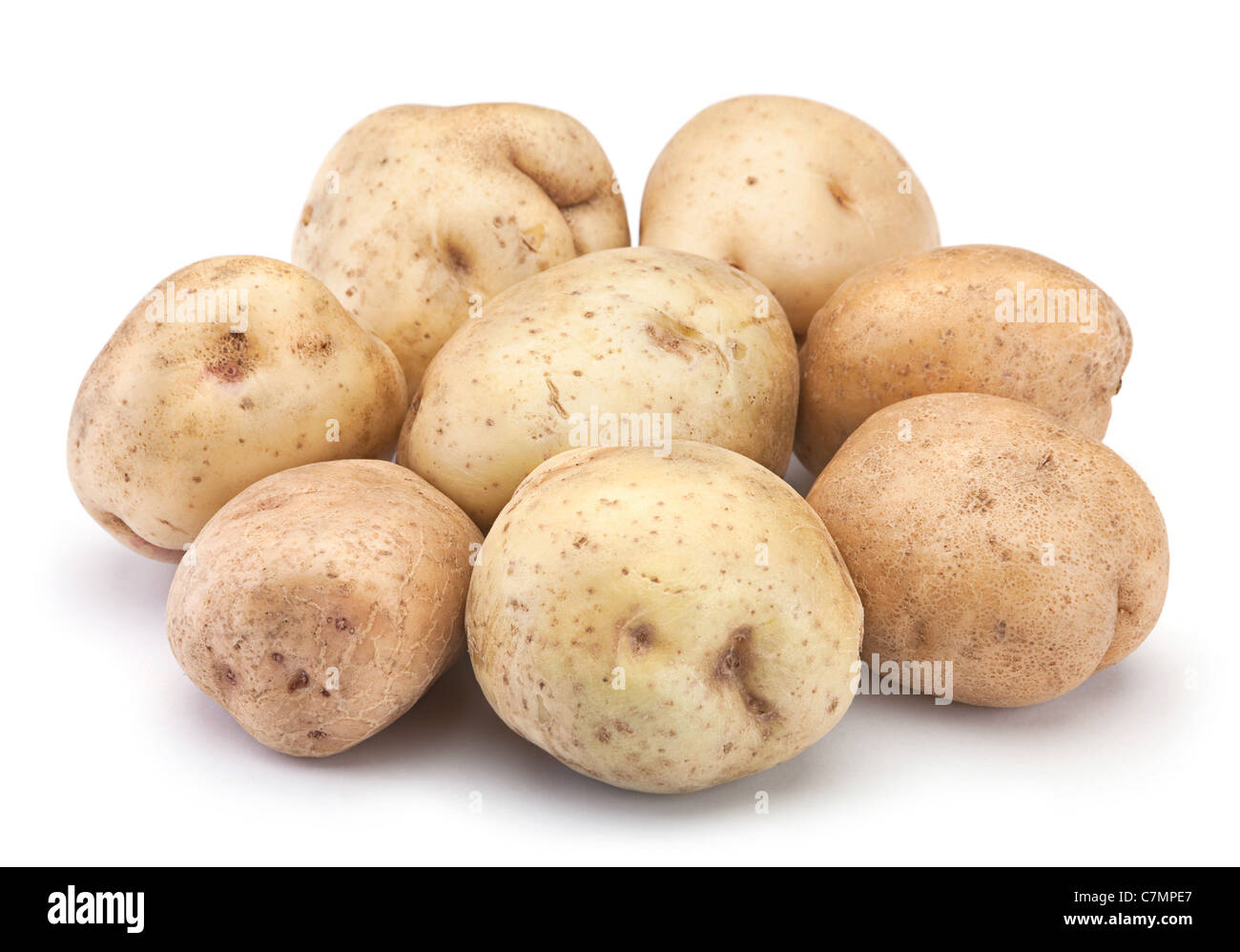 Materie vegetali di patate closeup isolato su bianco Foto Stock