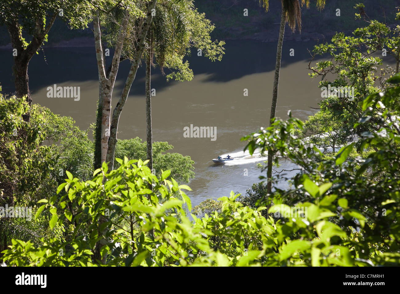 Motoscafo in Iguassu sul fiume Paraná, Brasile, Sud America. Foto Stock