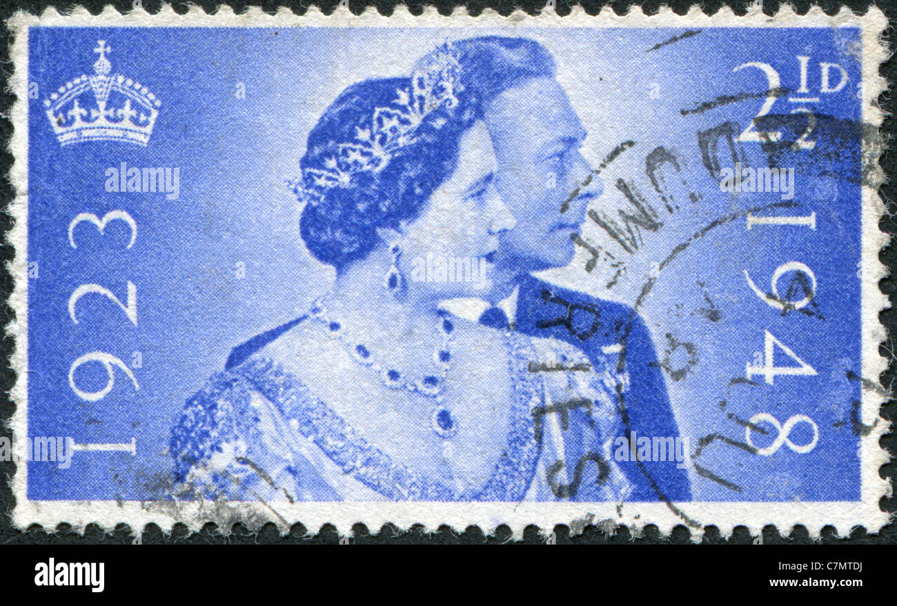 Regno Unito - 1948: un francobollo dedicato al venticinquesimo anniversario del matrimonio del Re Giorgio VI e la Regina Elisabetta Foto Stock