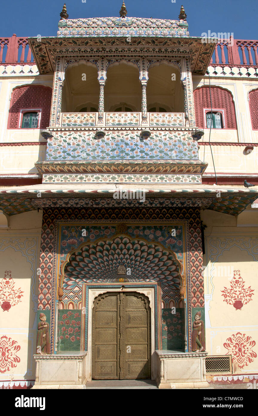Lotus gate Pitam Niwas Chowk City Palace Jaipur India Rajasthan Foto Stock