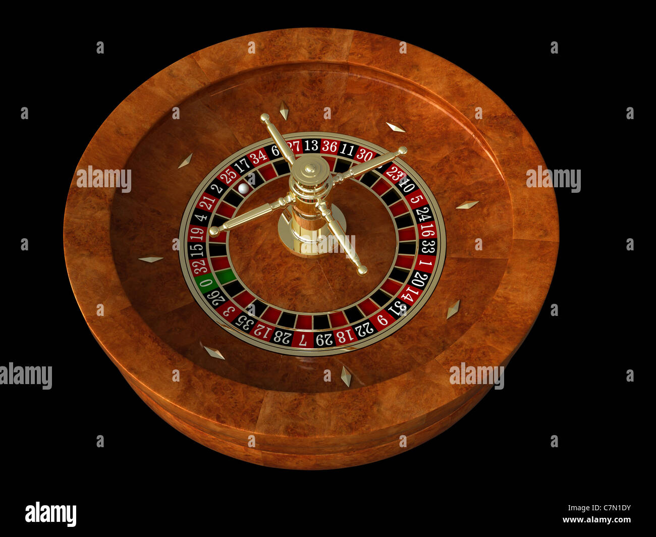 3D render di casino roulette su sfondo nero Foto Stock