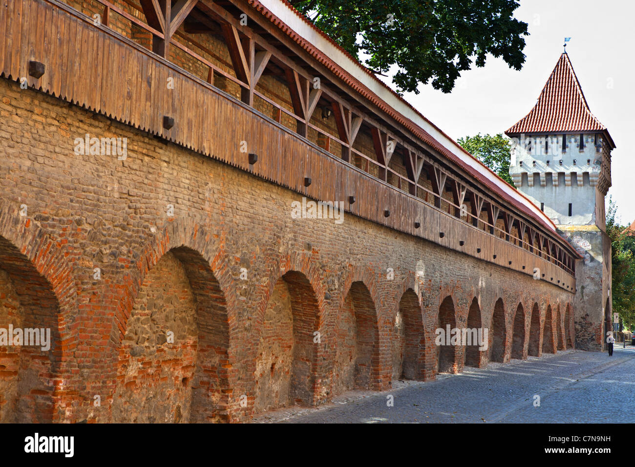Sibiu mura della città vecchia merita i vasai tower, Romania Foto Stock
