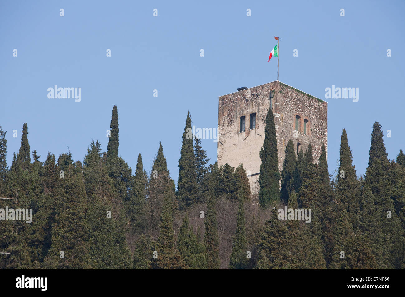 Torre di castello, fortezza - La Rocca, Solferino, Italia - Memoriale di guerra, la battaglia per la seconda guerra d'Indipendenza italiana, 24 giugno 1859 Foto Stock