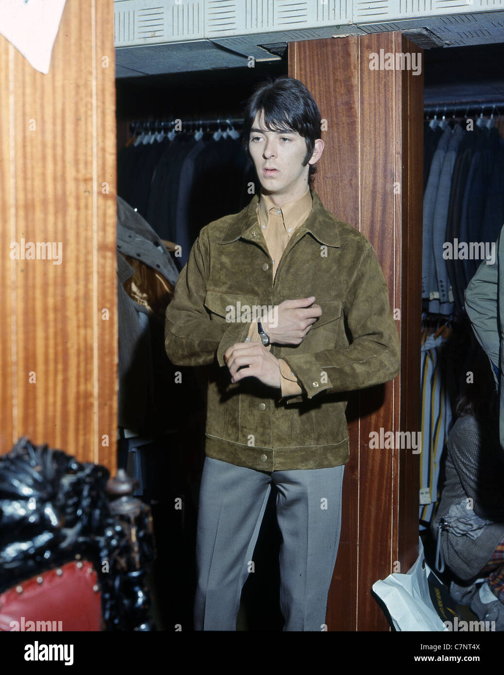 Facce piccole UK gruppo pop con Ian McLagan a Carnaby Street boutique nel 1966. Foto Tony Gale Foto Stock