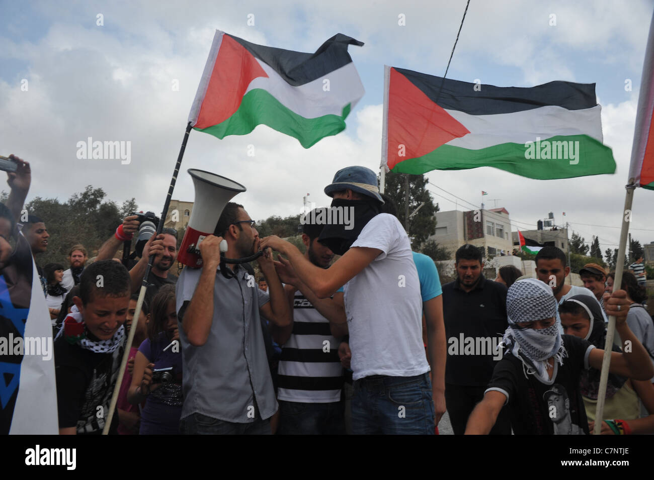 Il villaggio di NABI SALIH, 23 settembre 2011, giorno della richiesta presso le Nazioni Unite per il riconoscimento dello stato palestinese., Foto Stock