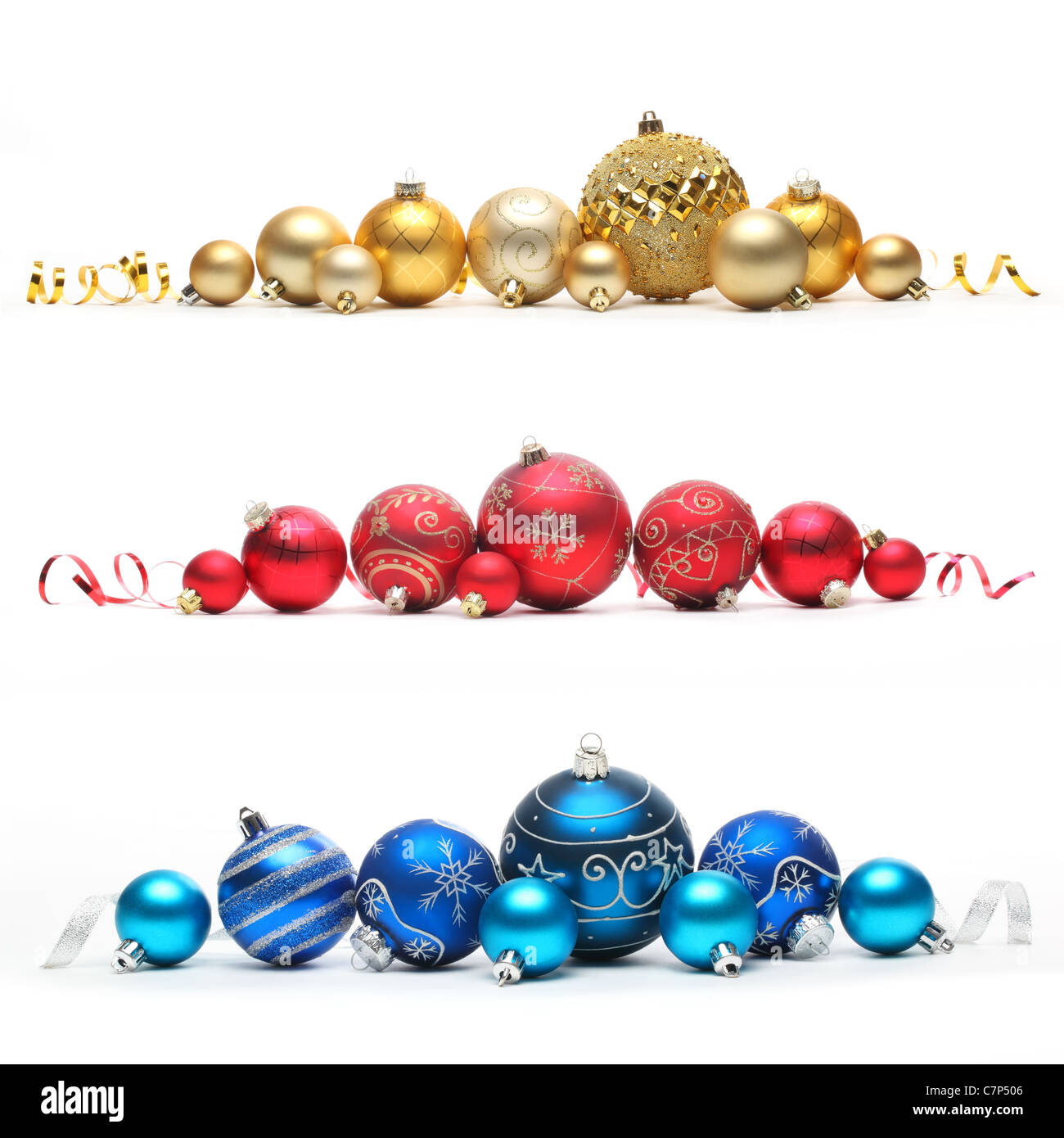 Raccolta delle colorate palle di Natale,isolate su bianco. Foto Stock