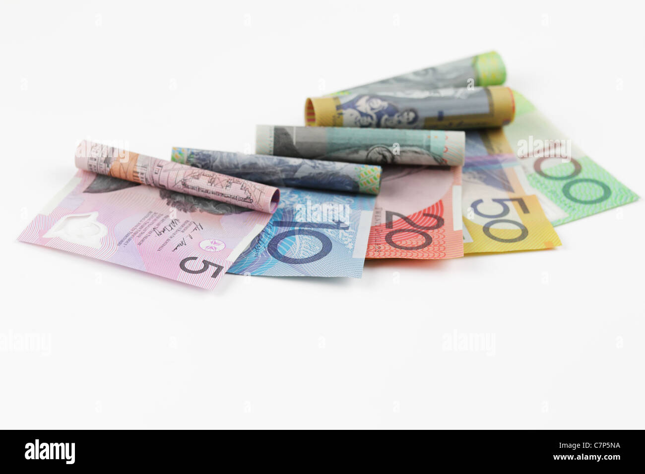 Sequenza di parzialmente laminato note australiano Foto Stock