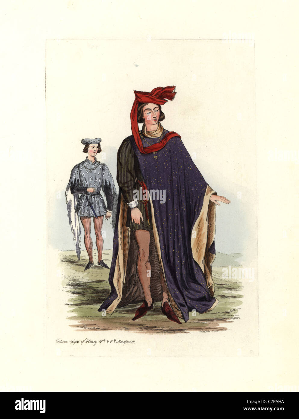 Costume maschile dal regna di Enrico IV e V (1399-1422). Foto Stock